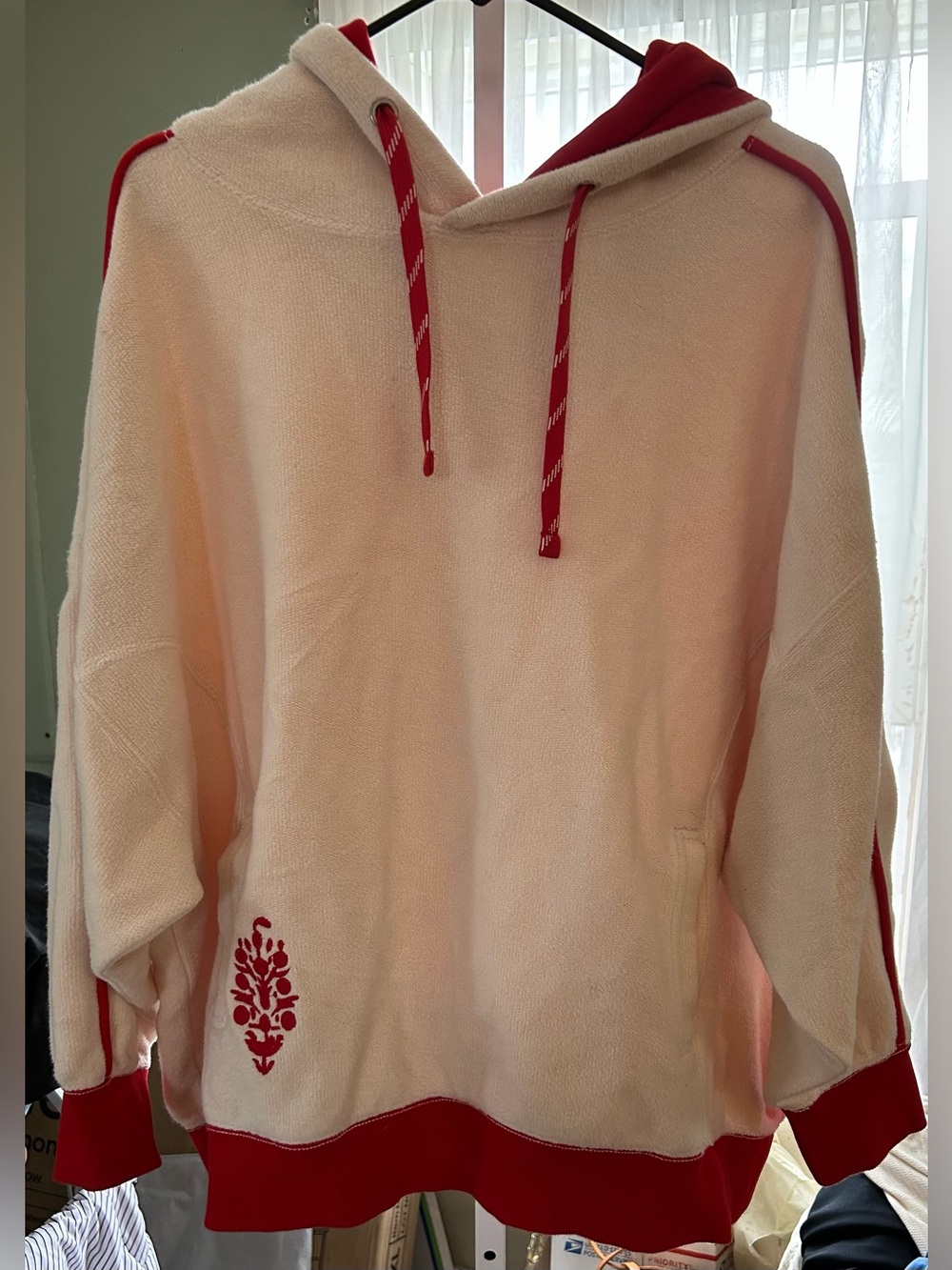 Free People Movement Reset Fleece Hoodie in Ivory/Red Combo